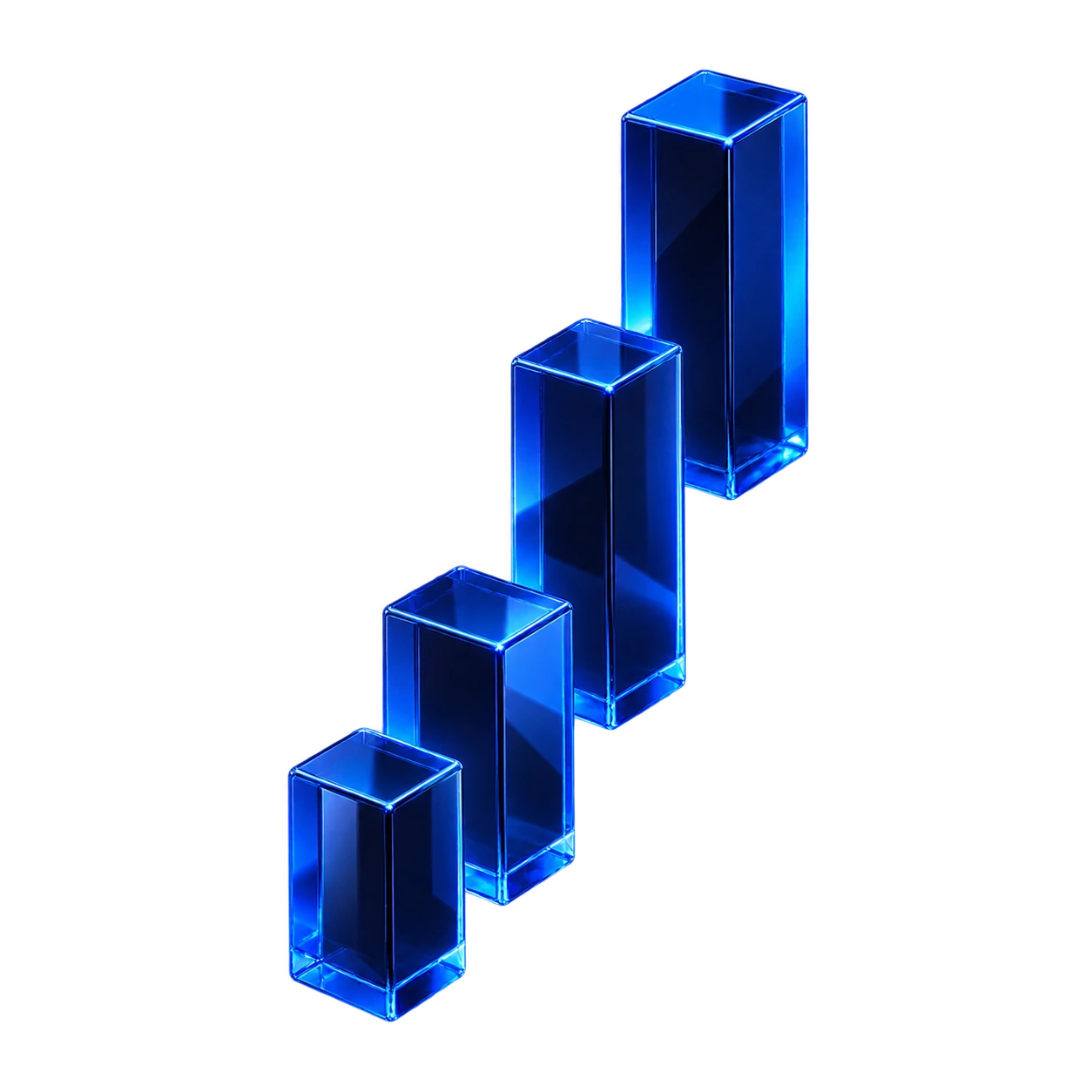 Four purple glass prisms ascending together