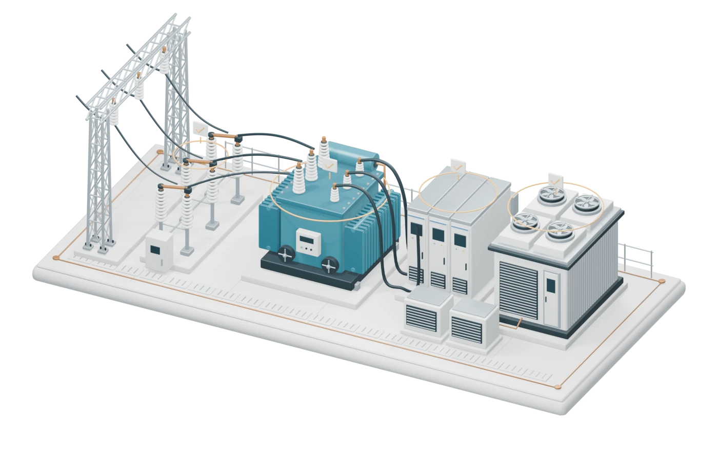 Utility transformer and supporting electrical equipment