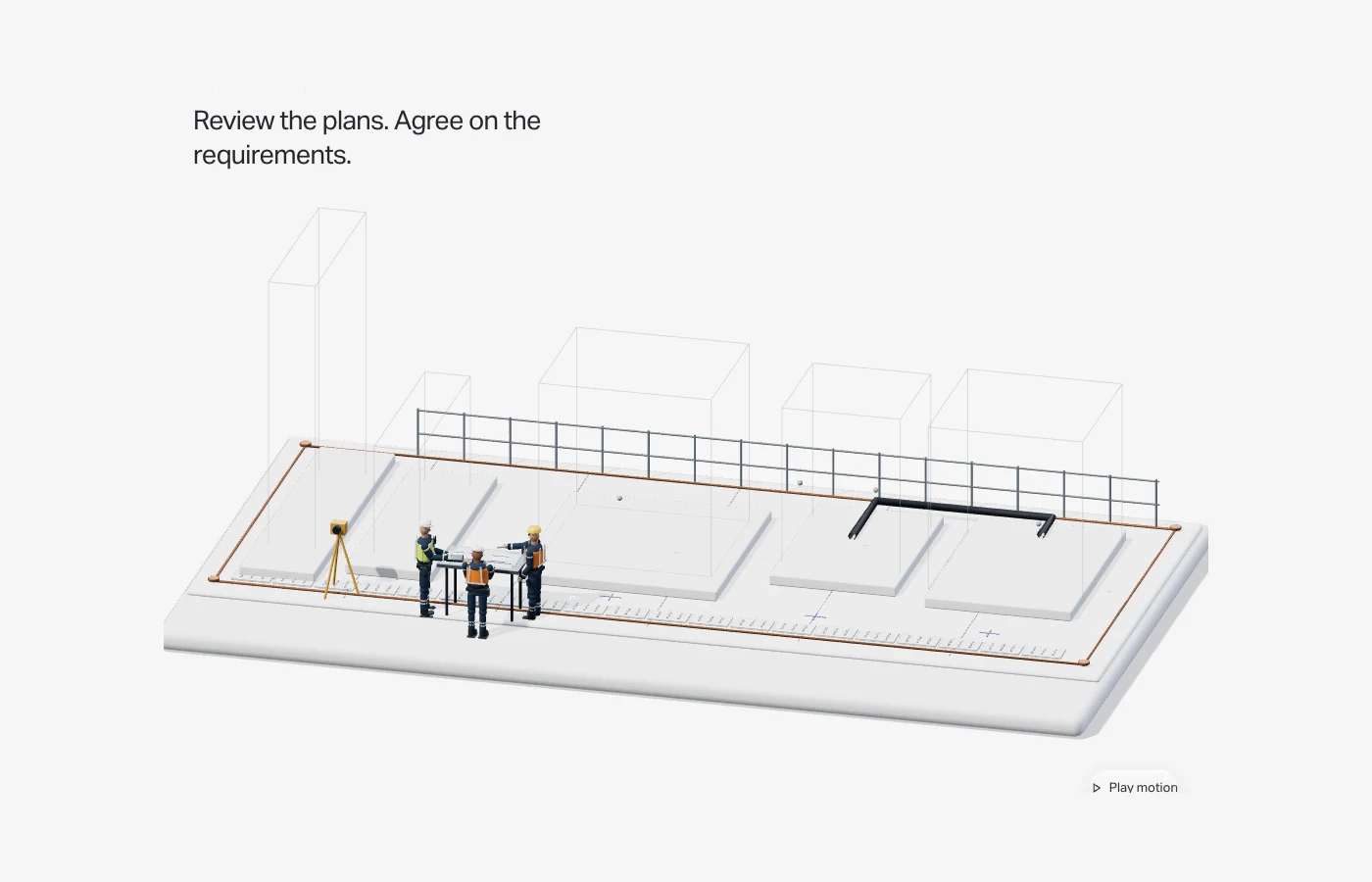 Construction crew reviewing a substation plan on a drawing table.